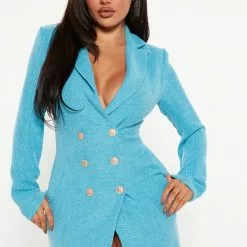 Fashion Nova Lucky Blazer Dress - Aqua