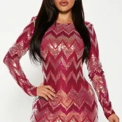 Fashion Nova Sarita Sequin Mini Dress - Fuchsia