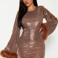 Fashion Nova Lucy Sequin Mini Dress - Bronze