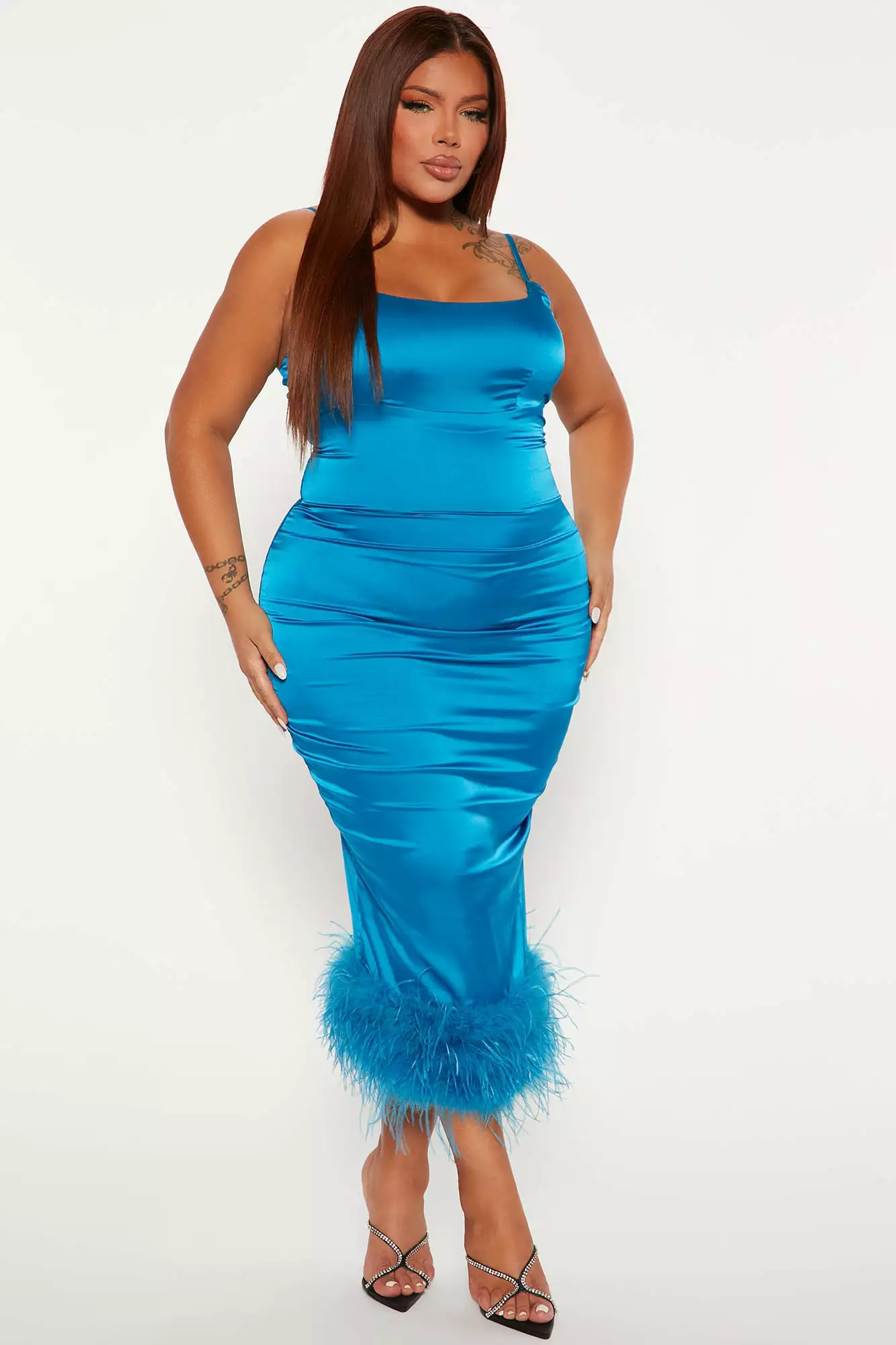 Fashion Nova Party Night Feather Midi Dress - Teal 6 Fashion Nova Party Night Feather Midi Dress - Teal - Image 4