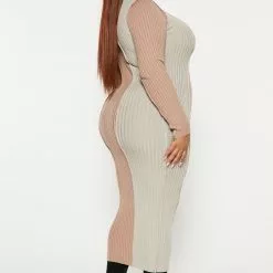 Fashion Nova Not The Type Sweater Midi Dress - Taupe/combo -Fashion Nova Dresses Shop 09 15 22Studio4 DM IM 16 01 29 65 3460 TaupeCombo 16095 PLUS KS