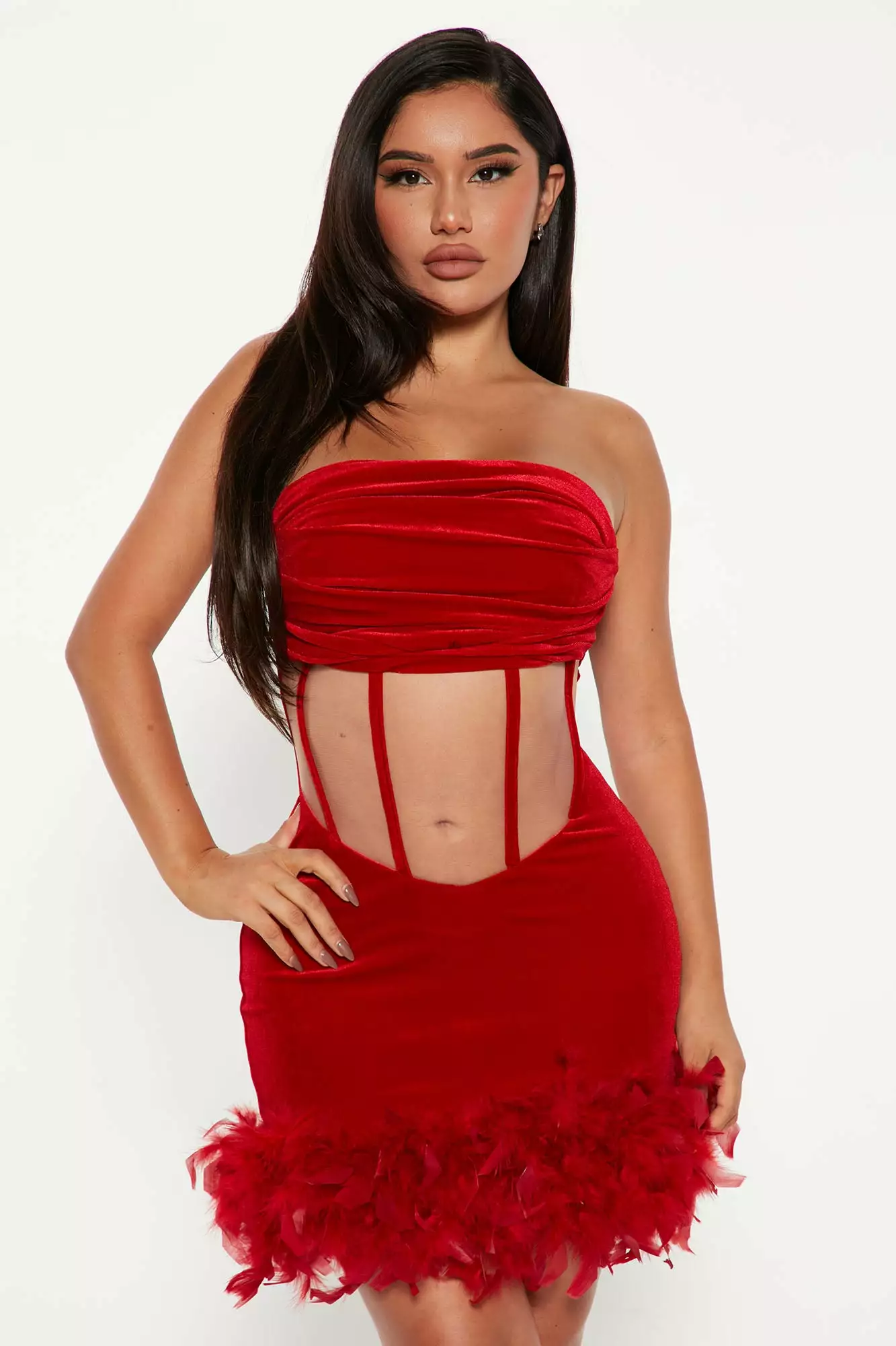 Fashion Nova Be Mine Feather Mini Dress - Red 3 Fashion Nova Be Mine Feather Mini Dress - Red