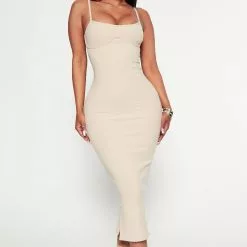 Fashion Nova Mercedes Snatched Midi Dress - Cream