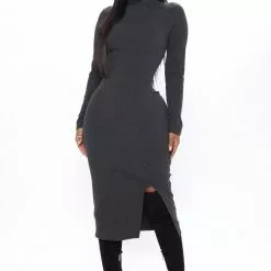 Fashion Nova Happy Hour Feels Midi Dress - Charcoal