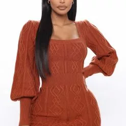 Fashion Nova Hello Cutie Sweater Mini Dress - Camel