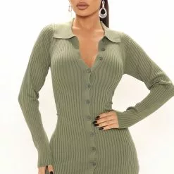 Fashion Nova Anaisa Sweater Mini Dress - Sage