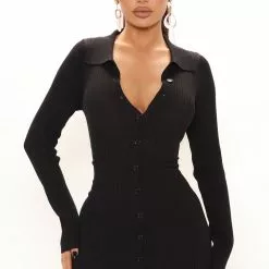 Fashion Nova Anaisa Sweater Mini Dress - Black
