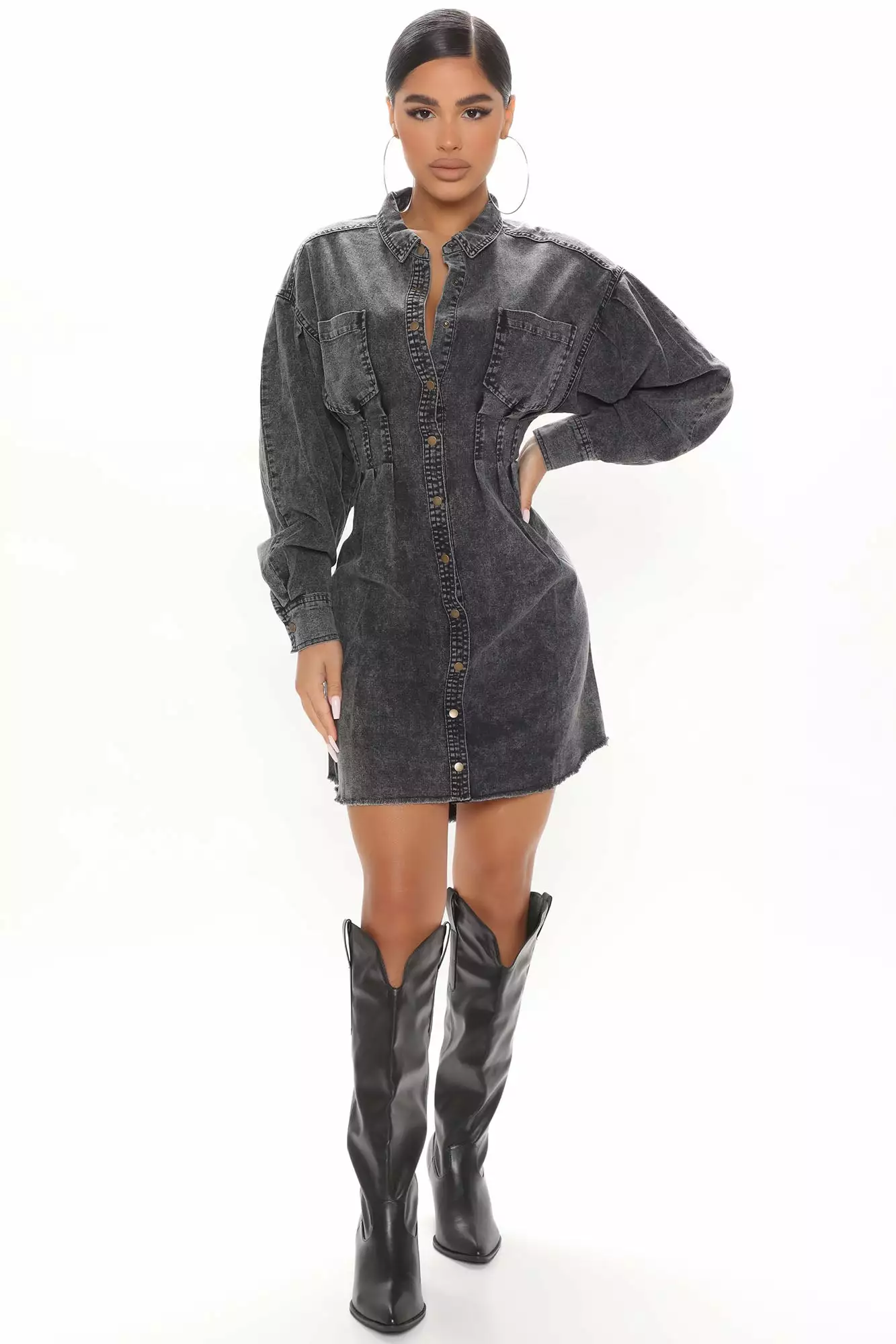 Fashion Nova Overcast Denim Mini Dress - Black 4 Fashion Nova Overcast Denim Mini Dress - Black - Image 2