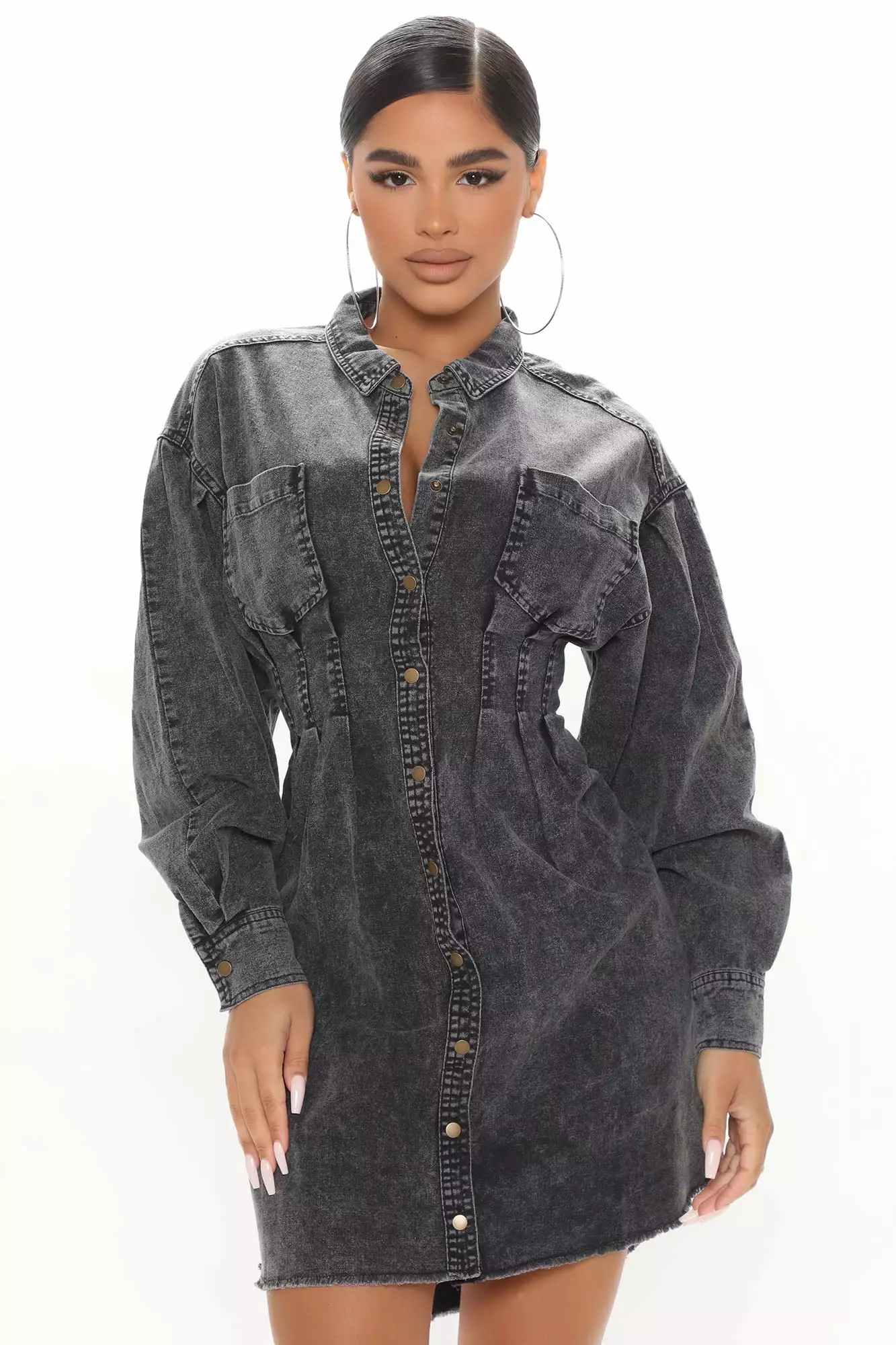Fashion Nova Overcast Denim Mini Dress - Black 5 Fashion Nova Overcast Denim Mini Dress - Black - Image 3
