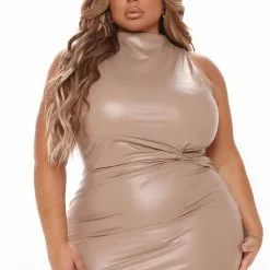 Fashion Nova Waiting For It Faux Leather Mini Dress - Taupe -Fashion Nova Dresses Shop 09 21 21Studio4 RT TB 10 10 49 5 LD34361G Taupe 3888 PLUS DC