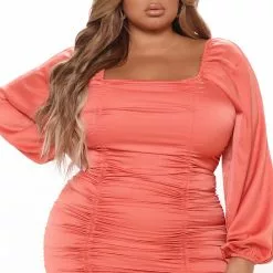 Fashion Nova Gossip Ruched Mini Dress - Rust -Fashion Nova Dresses Shop 09 21 21Studio4 RT TB 10 14 59 6 FS22A688 Rust 3901 PLUS DC