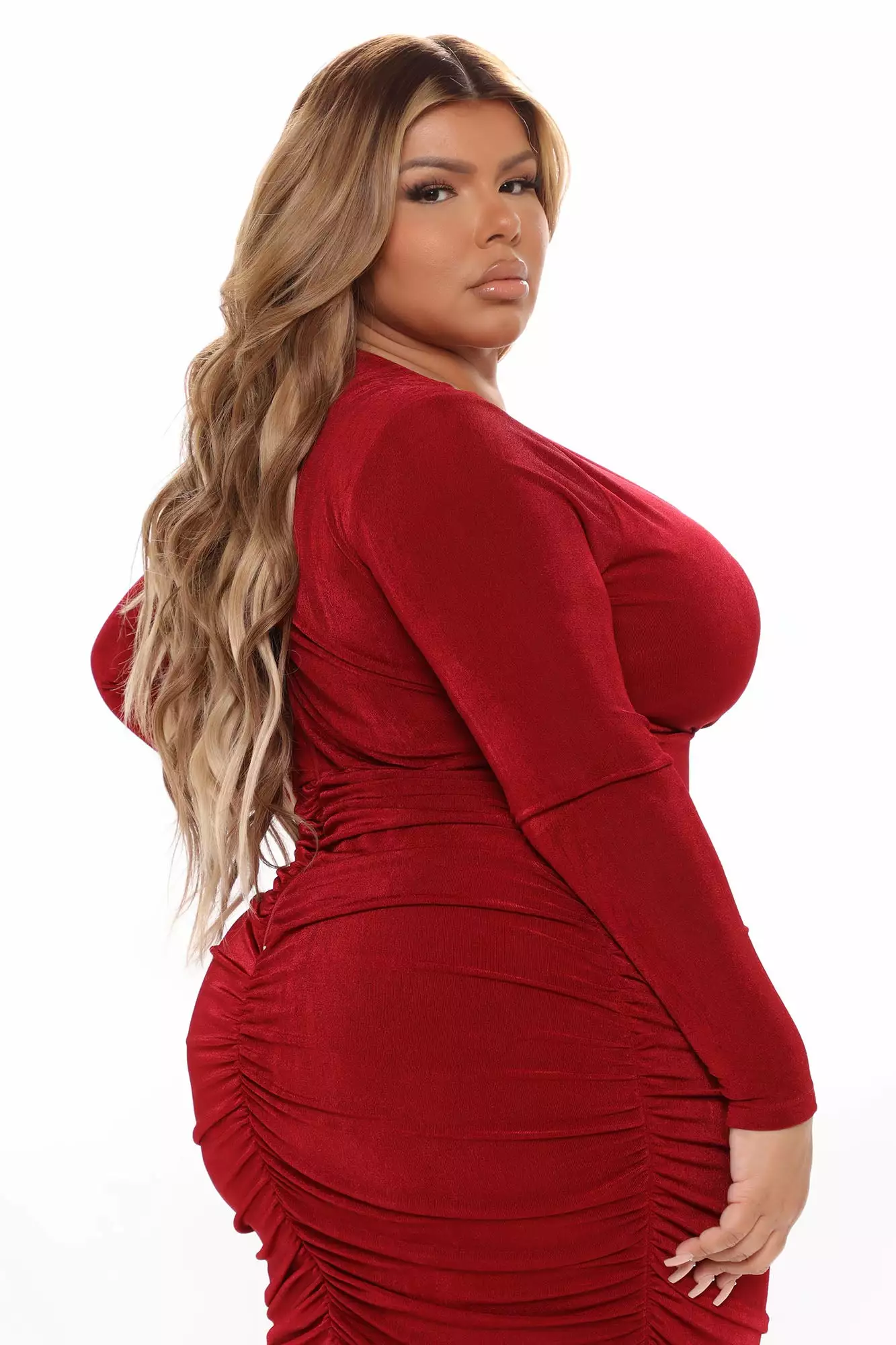 Fashion Nova Fine Wine Ruched Midi Dress - Wine 10 Fashion Nova Fine Wine Ruched Midi Dress - Wine - Image 8