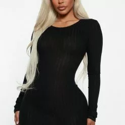 Fashion Nova Rita Ribbed Mini Dress - Black