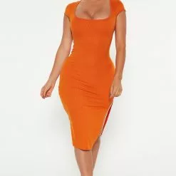 Fashion Nova Brealle Rib Midi Dress - Orange
