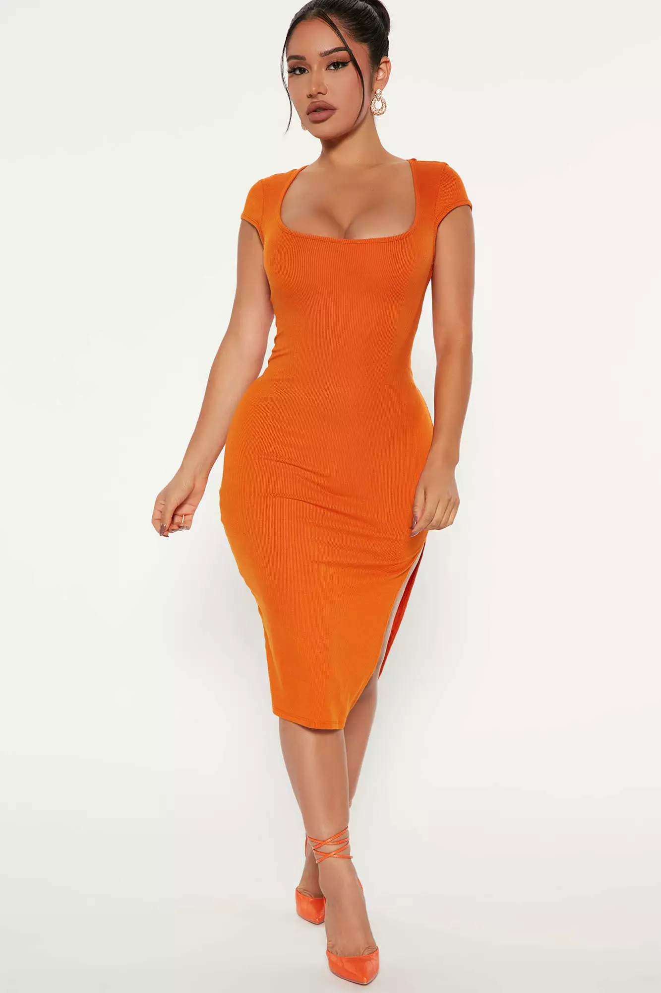Fashion Nova Brealle Rib Midi Dress - Orange 3 Fashion Nova Brealle Rib Midi Dress - Orange