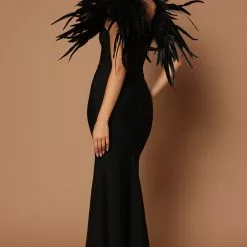 Fashion Nova Alexa Feather Maxi Dress - Black -Fashion Nova Dresses Shop 09 21 22Studio7 SN KP 10 45 07 10 22GWF0501 Black 6949 SG