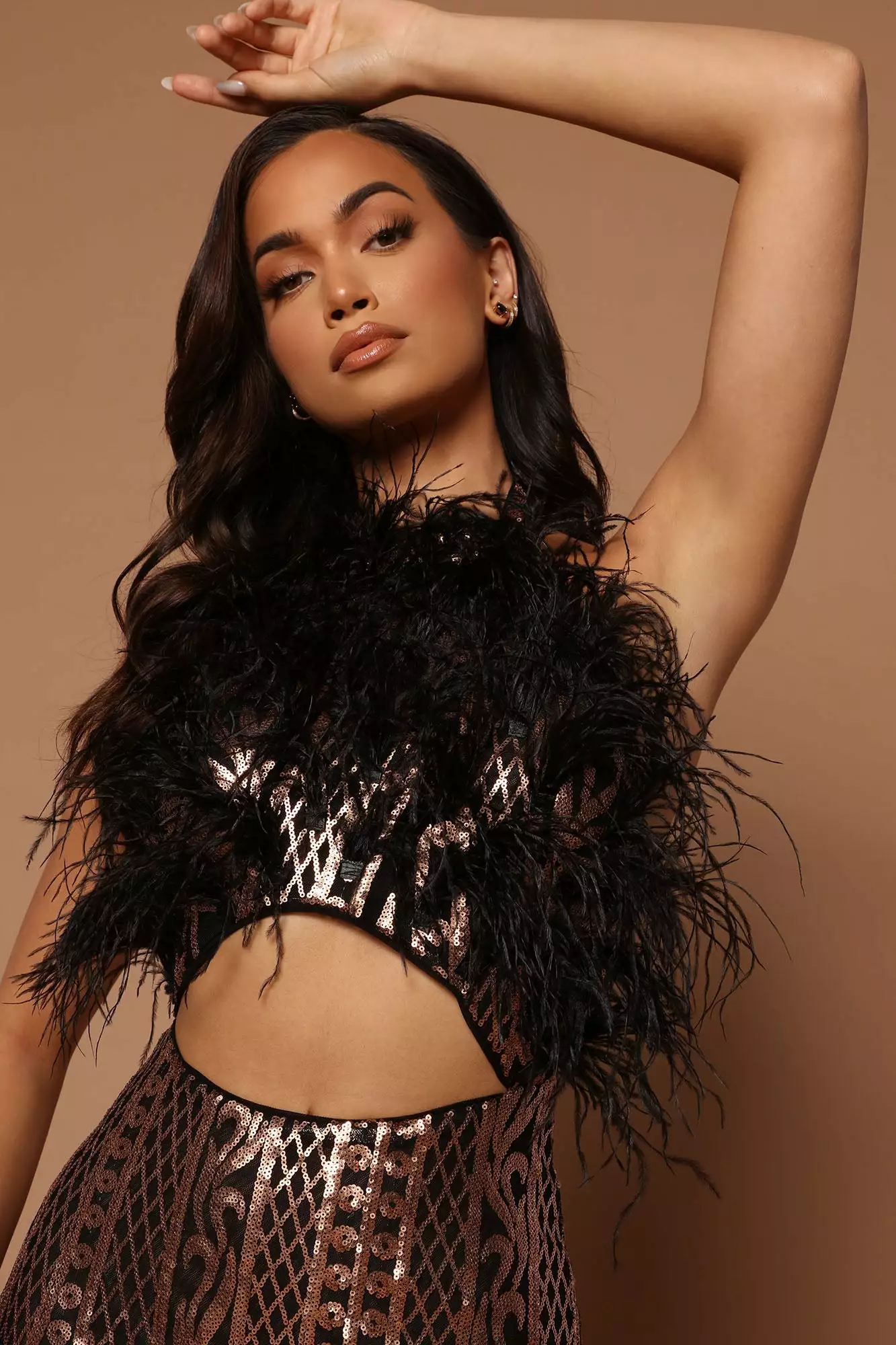 Fashion Nova Carolina Feather Embellished Maxi Dress - Black/Rose Gold 4 Fashion Nova Carolina Feather Embellished Maxi Dress - Black/Rose Gold - Image 2