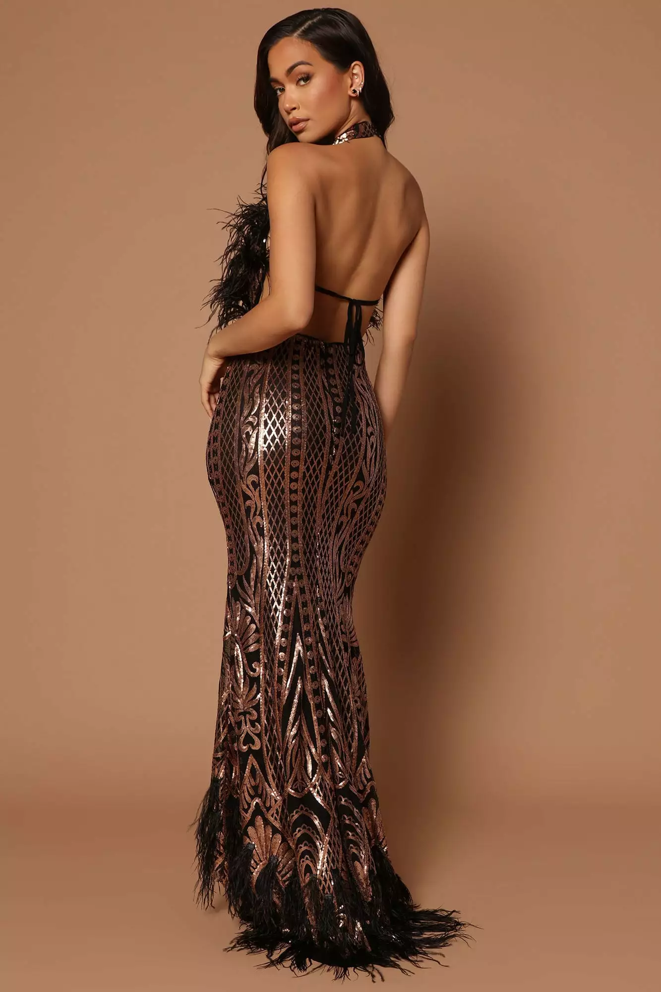 Fashion Nova Carolina Feather Embellished Maxi Dress - Black/Rose Gold 6 Fashion Nova Carolina Feather Embellished Maxi Dress - Black/Rose Gold - Image 4