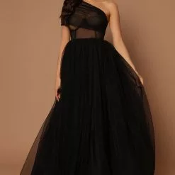 Fashion Nova Aliya Tulle Maxi Dress - Black