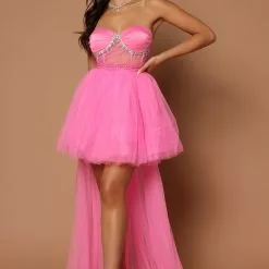 Fashion Nova Kate Embellished High Low Tulle Dress - Pink