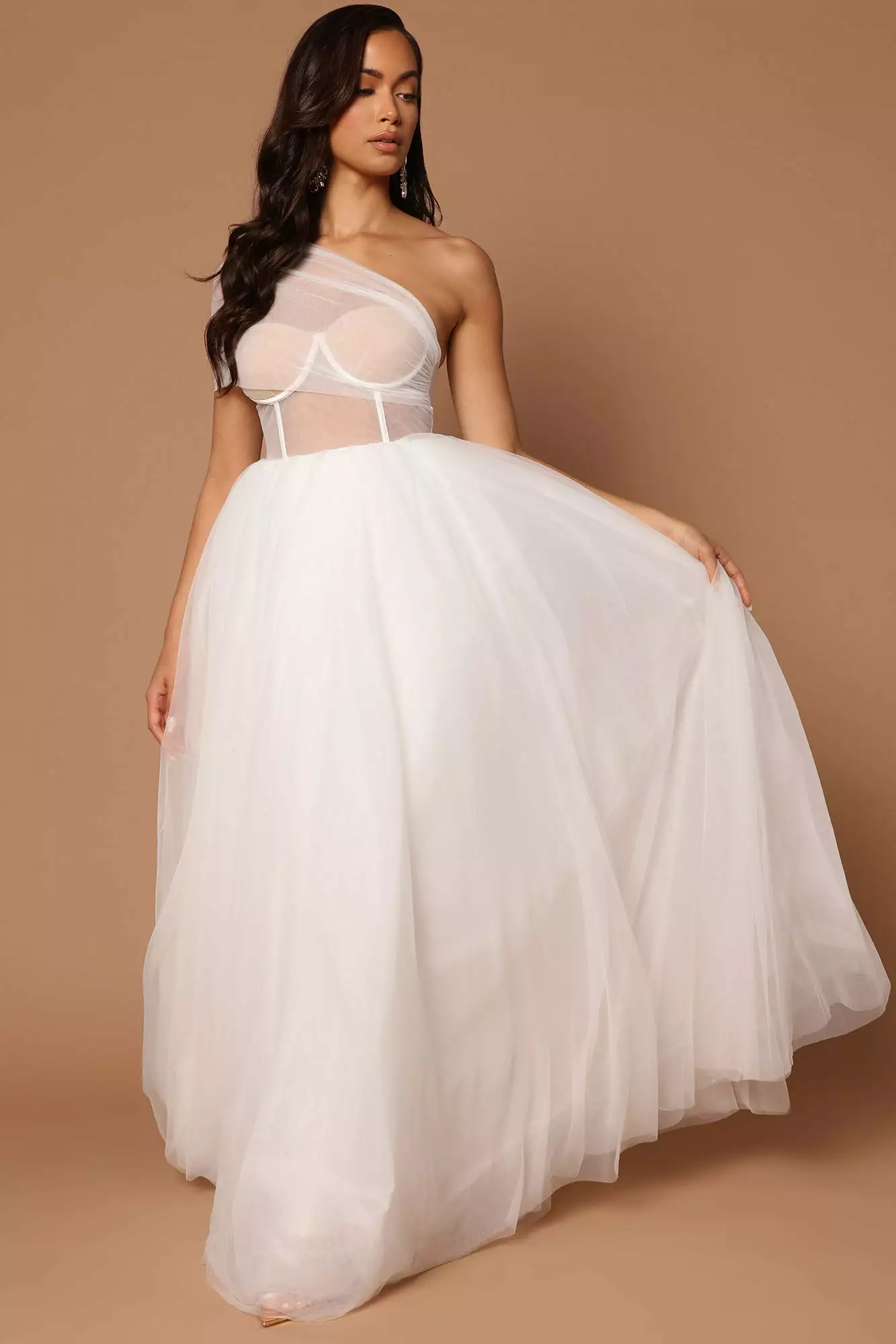 Fashion Nova Aliya Tulle Maxi Dress - White