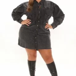 Fashion Nova Overcast Denim Mini Dress - Black 17 Fashion Nova Overcast Denim Mini Dress - Black -Fashion Nova Dresses Shop 09 22 21Studio1 DM ON 14 11 52 57 HF21G113 Black 0674 PLUS WG