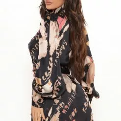 Fashion Nova Avita Satin Shirt Dress - Black/combo -Fashion Nova Dresses Shop 09 22 21Studio2 JP DJ 13 52 42 68 DM2339 Blackcombo 0845 PB