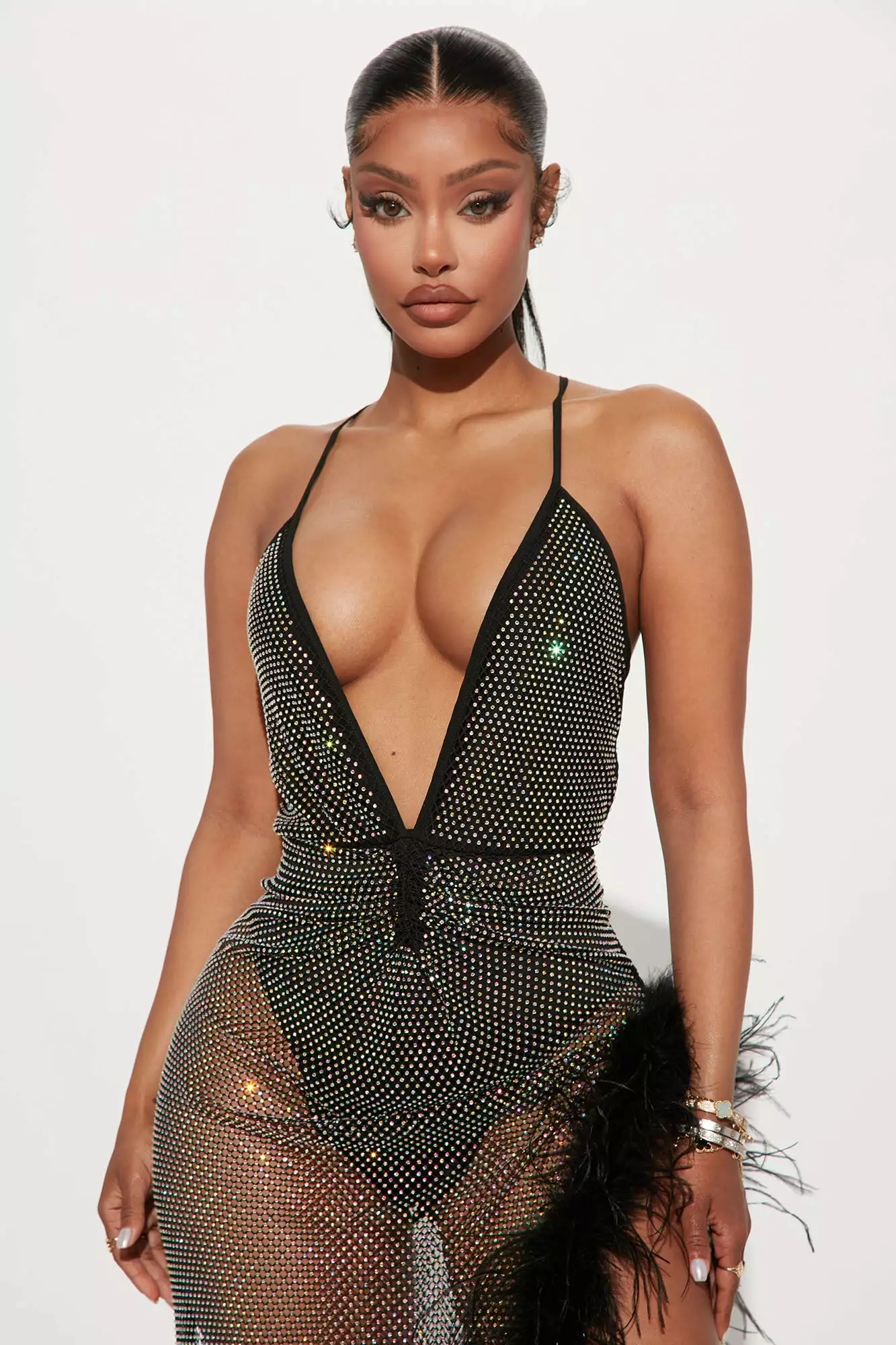 Fashion Nova Elysa Embellished Fishnet Maxi Dress - Black 4 Fashion Nova Elysa Embellished Fishnet Maxi Dress - Black - Image 2