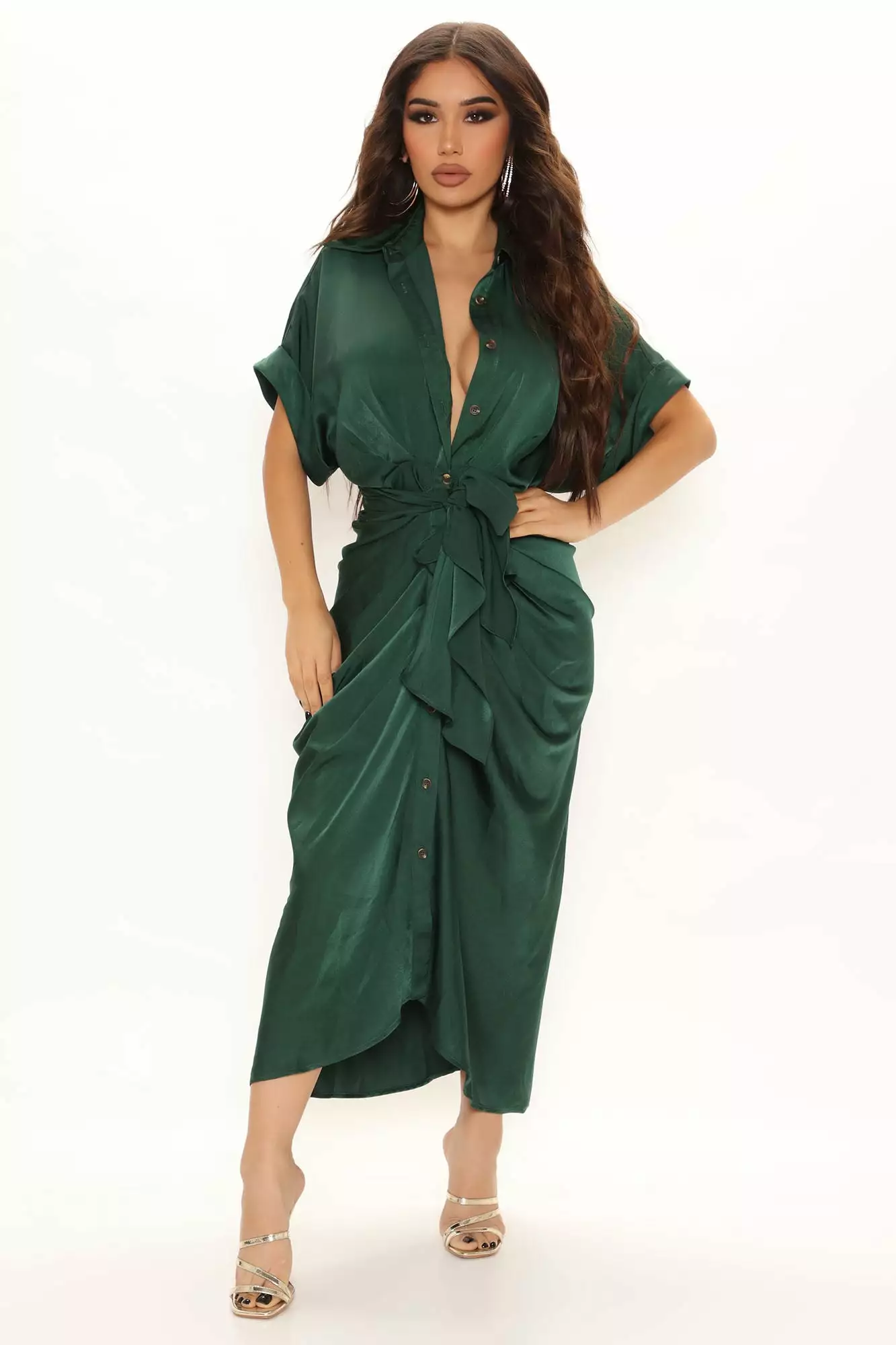 Fashion Nova Stuck In The City Satin Midi Dress - Hunter 3 Fashion Nova Stuck In The City Satin Midi Dress - Hunter
