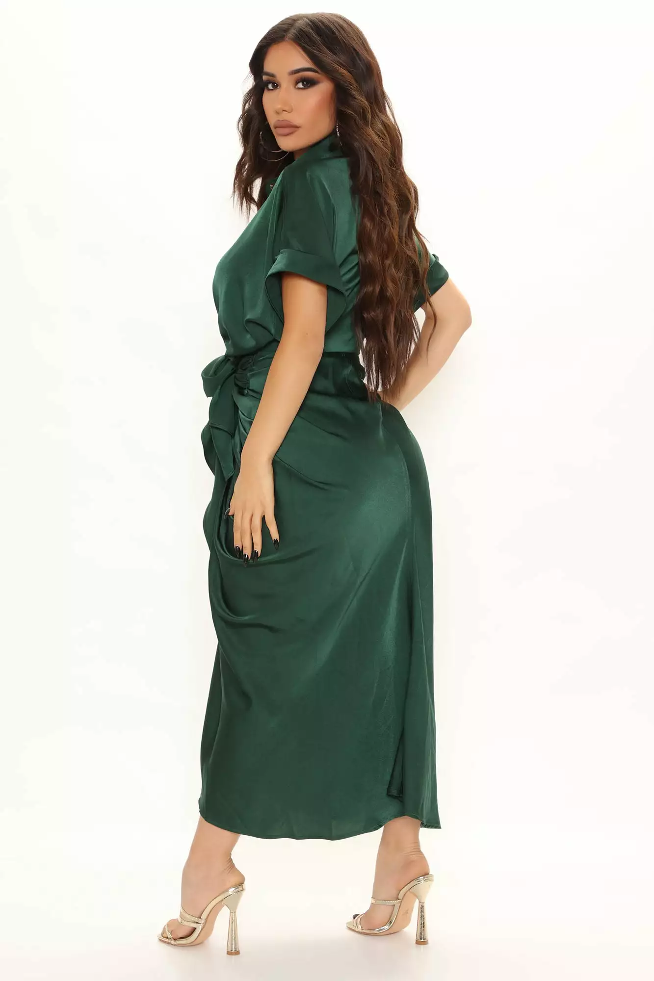 Fashion Nova Stuck In The City Satin Midi Dress - Hunter 5 Fashion Nova Stuck In The City Satin Midi Dress - Hunter - Image 3