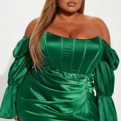 Fashion Nova Khloe Satin Midi Dress - Hunter -Fashion Nova Dresses Shop 09 23 22Studio1 KJ DJ 11 17 23 7 BD3096 Hunter 2475 PLUS PB