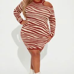 Fashion Nova Wild Soul Sweater Mini Dress - Rust/combo -Fashion Nova Dresses Shop 09 23 22Studio1 KJ DJ 13 23 09 17 MD8118 Rustcombo 3140 PLUS JB