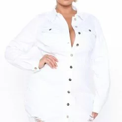 Fashion Nova Editorial Love Distressed Denim Dress - White -Fashion Nova Dresses Shop 09 24 20 DD JH 11 31 31 24 MS6695 White 0679 PLUS RA