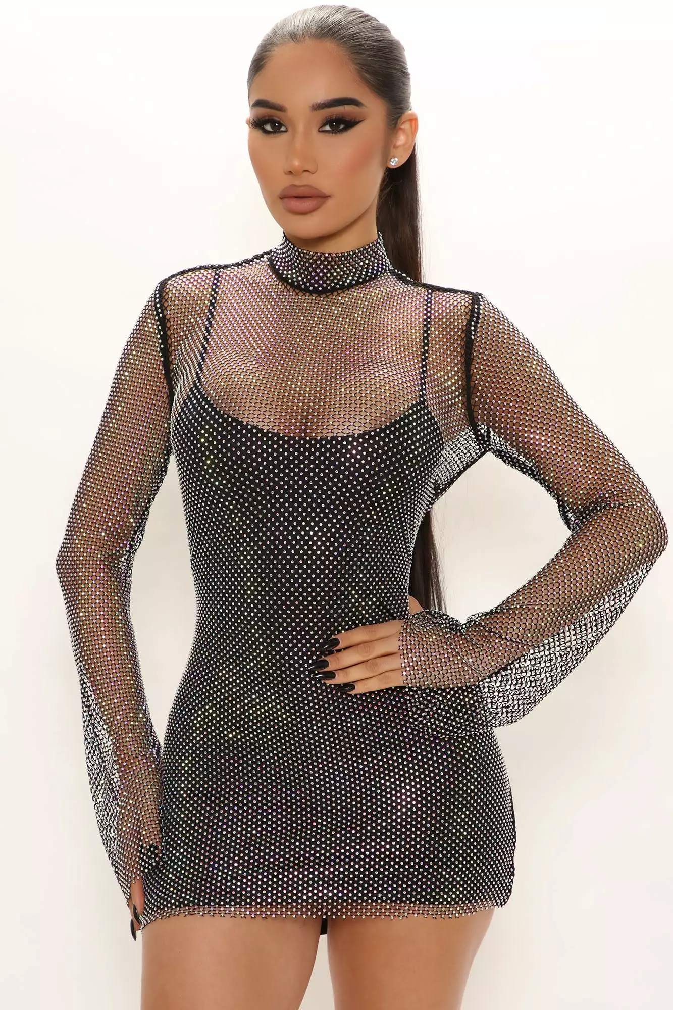 Fashion Nova Rhinestone Affair Mini Dress - Black 4 Fashion Nova Rhinestone Affair Mini Dress - Black - Image 2