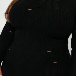 Fashion Nova Feelin' Edgy Distressed Sweater Dress - Black -Fashion Nova Dresses Shop 09 26 22Studio1 KJ DJ 11 51 18 15 SD179 Black 3337 PLUS PB