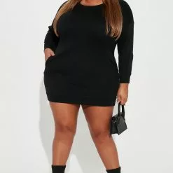 Fashion Nova Sandie Sweatshirt Dress - Black -Fashion Nova Dresses Shop 09 26 22Studio1 KJ DJ 11 53 05 16 CFD1357LA Black 3345 PLUS PB