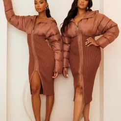 Fashion Nova Kim Puffer Midi Dress - Mocha -Fashion Nova Dresses Shop 09 27 22FallLayers CE 10 12 21 LOOK 6 30104 PB MH PLUS