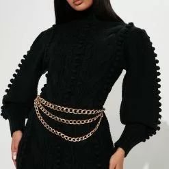 Fashion Nova Sassy Secret Sweater Mini Dress - Black