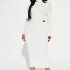 Fashion Nova Amika Ribbed Midi Dress - White