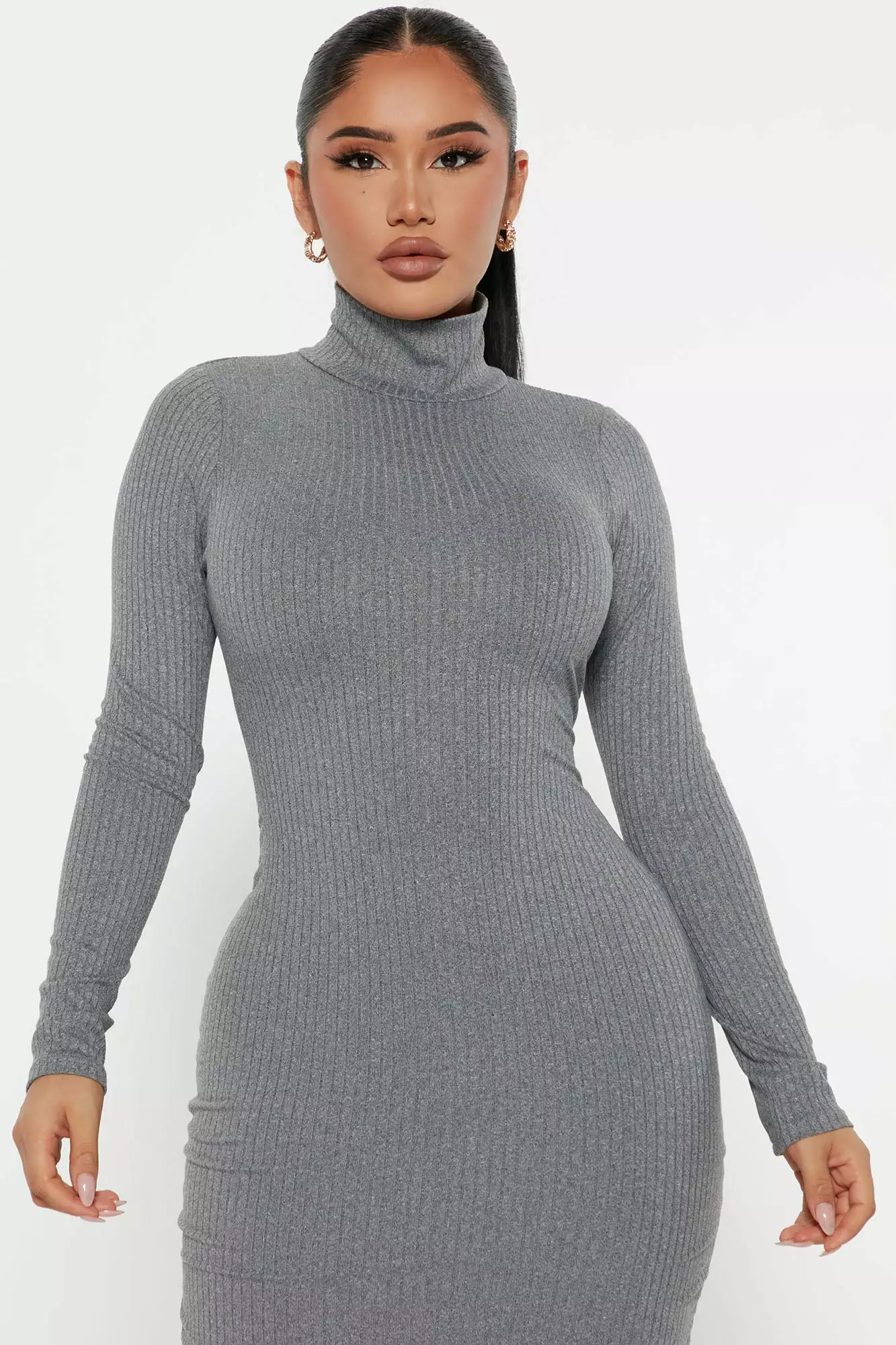 Fashion Nova Amika Ribbed Midi Dress - Charcoal 4 Fashion Nova Amika Ribbed Midi Dress - Charcoal - Image 2