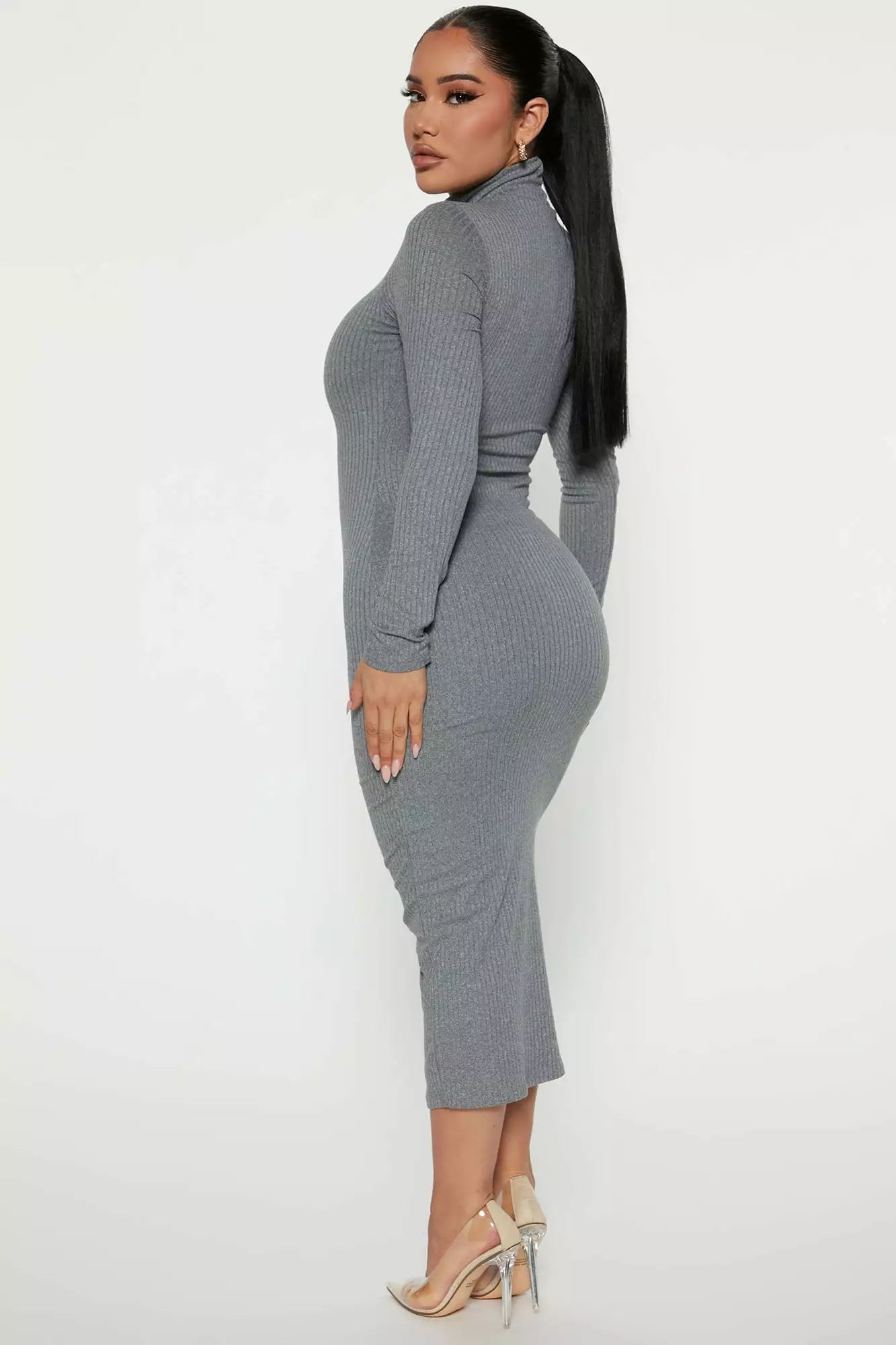 Fashion Nova Amika Ribbed Midi Dress - Charcoal 5 Fashion Nova Amika Ribbed Midi Dress - Charcoal - Image 3