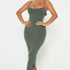Fashion Nova Mercedes Snatched Midi Dress - Olive 2
