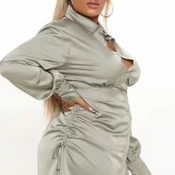 Fashion Nova Satin Sultry Shirt Dress - Olive 17 Fashion Nova Satin Sultry Shirt Dress - Olive -Fashion Nova Dresses Shop 09 29 21Studio3 ME RL 11 10 53 32 HF21F106 Olive 0057 PLUS EH