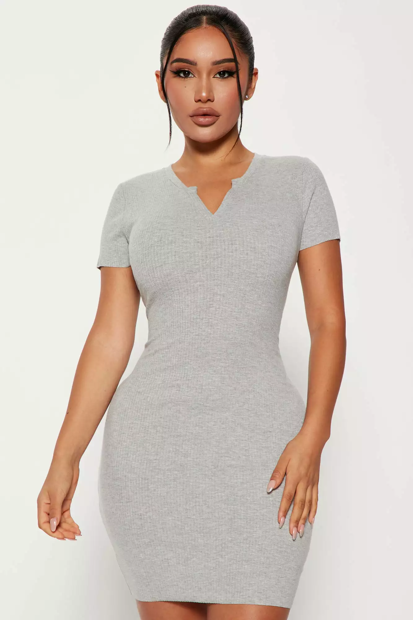 Fashion Nova Shell Ribbed Mini Dress - Heather Grey 3 Fashion Nova Shell Ribbed Mini Dress - Heather Grey