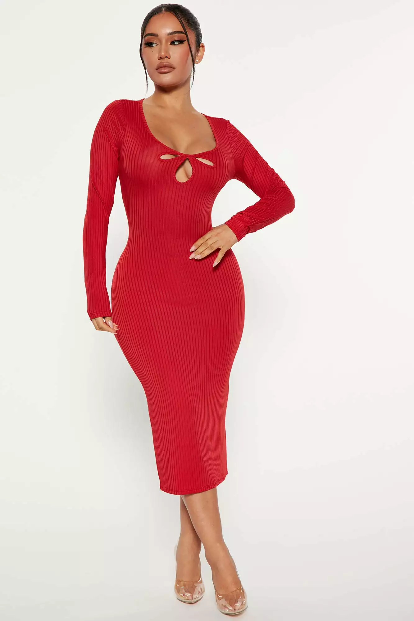 Fashion Nova Julie Ribbed Midi Dress - Red 3 Fashion Nova Julie Ribbed Midi Dress - Red