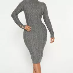 Fashion Nova Kelly Sweater Midi Dress - Charcoal