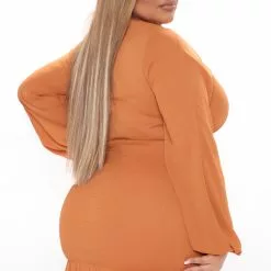 Fashion Nova Kisses Smocked Mini Dress - Rust -Fashion Nova Dresses Shop 09 30 21Studio4 DM RL 11 44 04 30 HF22A926 Rust 0018 PLUS PB