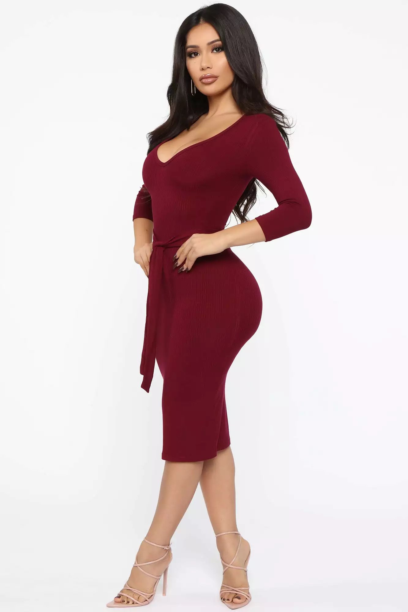 Fashion Nova In The Long Run Midi Dress - Burgundy - Image 4