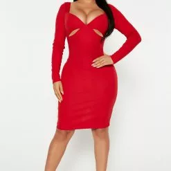 Fashion Nova Cloe Midi Dress - Red
