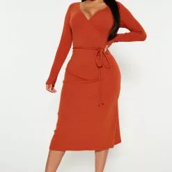 Fashion Nova Jaime Midi Dress - Rust